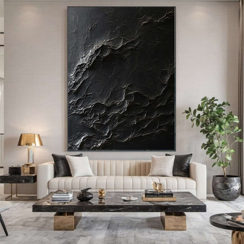 【customer order】Elegant Black Abstract Sculpture Paintin Textured Canvas Art #BM 074