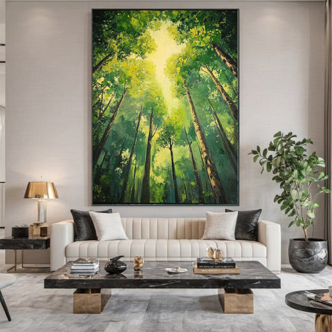 Vibrant Forest Landscape Painting Large Tree Canvas Art #FT 045