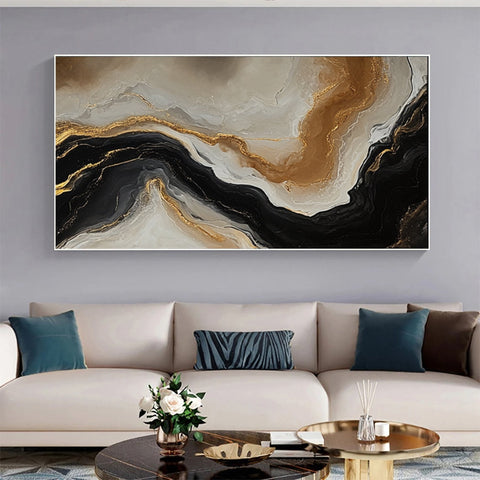 Abstract Ripples Gold and Black Modern Art #BBM 043 - Ins artcanvas