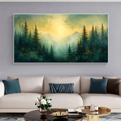 Vibrant Forest Landscape Painting Large Tree Canvas Art #FT 047