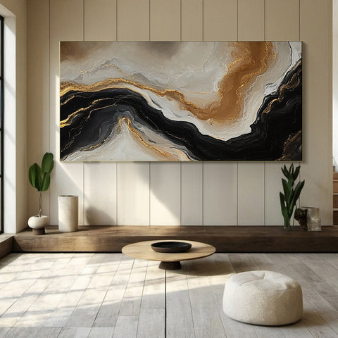 Abstract Ripples Gold and Black Modern Art #BBM 043 - Ins artcanvas