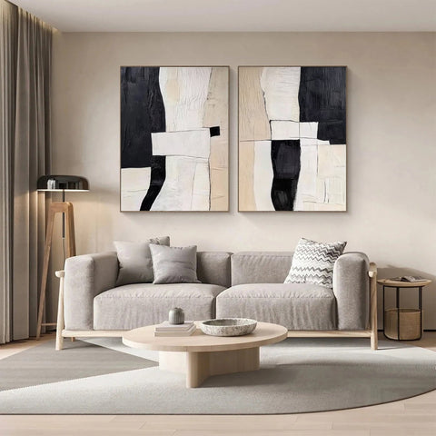 Monochrome Mastery Elegant Black & White Abstract Canvas SET OF 2 #BWA 010