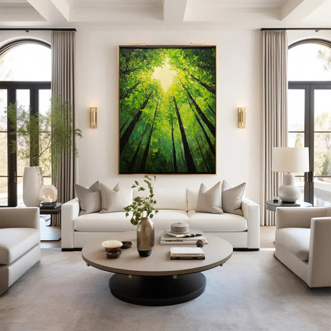 Vibrant Forest Landscape Painting Large Tree Canvas Art #FT 044