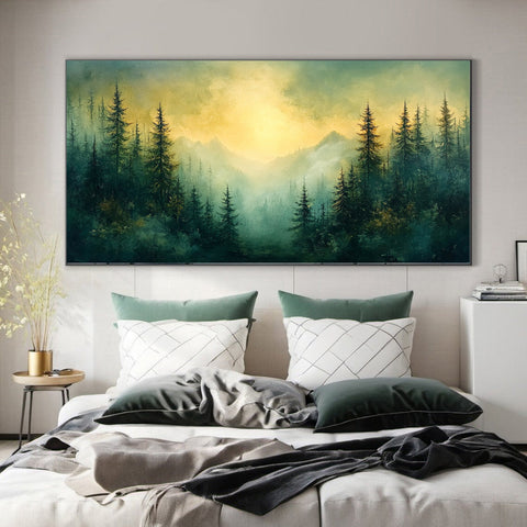 Vibrant Forest Landscape Painting Large Tree Canvas Art #FT 047