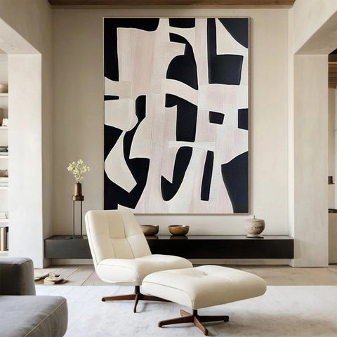 Geometric Symphony Black & White Abstract Canvas #BWA 006