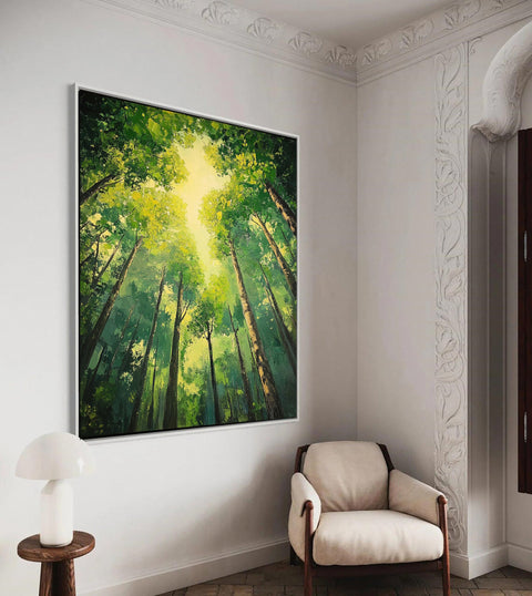 Vibrant Forest Landscape Painting Large Tree Canvas Art #FT 045