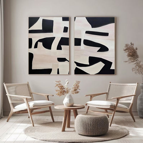 Geometric Symphony Black & White Abstract Canvas Set of 2 #BWA 008