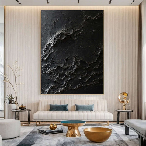 【customer order】Elegant Black Abstract Sculpture Paintin Textured Canvas Art #BM 074