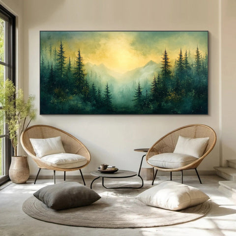 Vibrant Forest Landscape Painting Large Tree Canvas Art #FT 047