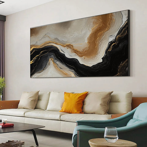 Abstract Ripples Gold and Black Modern Art #BBM 043 - Ins artcanvas