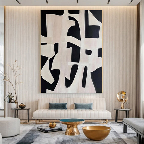 Geometric Symphony Black & White Abstract Canvas #BWA 006