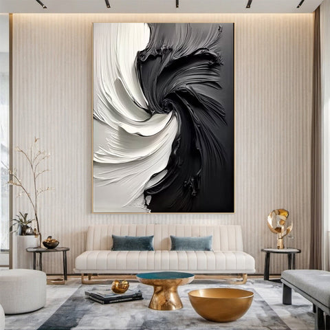 Large Black & White Abstract Textured Canvas Art #BM 092