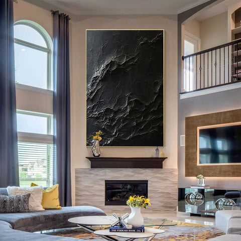 【customer order】Elegant Black Abstract Sculpture Paintin Textured Canvas Art #BM 074