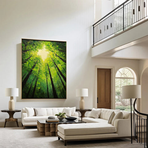 Vibrant Forest Landscape Painting Large Tree Canvas Art #FT 044