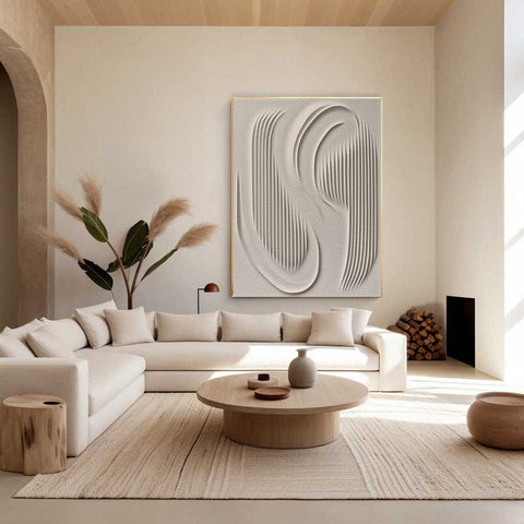 3D Textured Wall Art with Organic Waves in Minimalist Neutral Tones #BBM 023 - Ins artcanvas