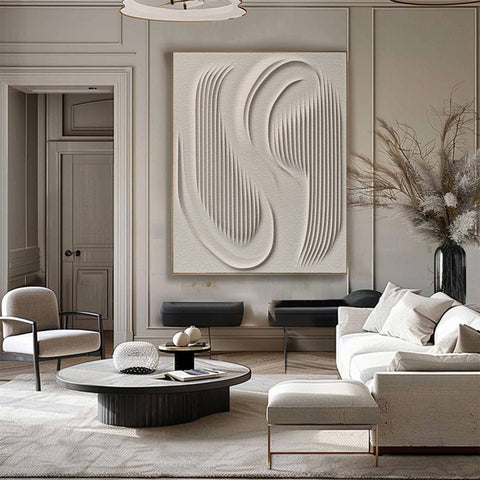 3D Textured Wall Art with Organic Waves in Minimalist Neutral Tones #BBM 023 - Ins artcanvas