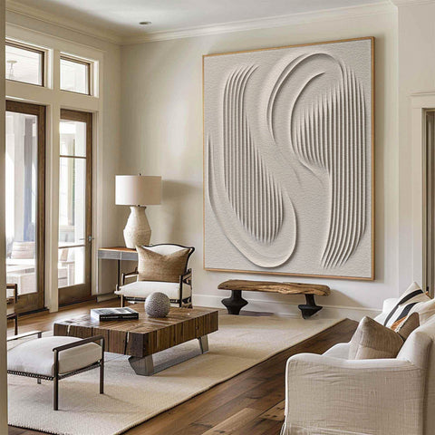 3D Textured Wall Art with Organic Waves in Minimalist Neutral Tones #BBM 023 - Ins artcanvas