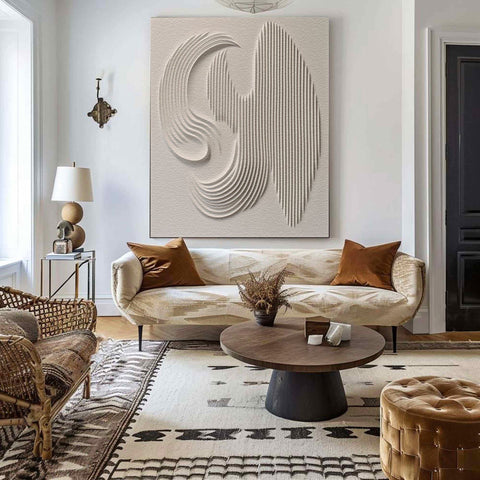 3D Textured Wall Art with Organic Waves in Minimalist Neutral Tones #BBM 022 - Ins artcanvas