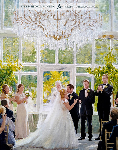 Custom Wedding Scene Oil Paintings: Personalized Group Portraits